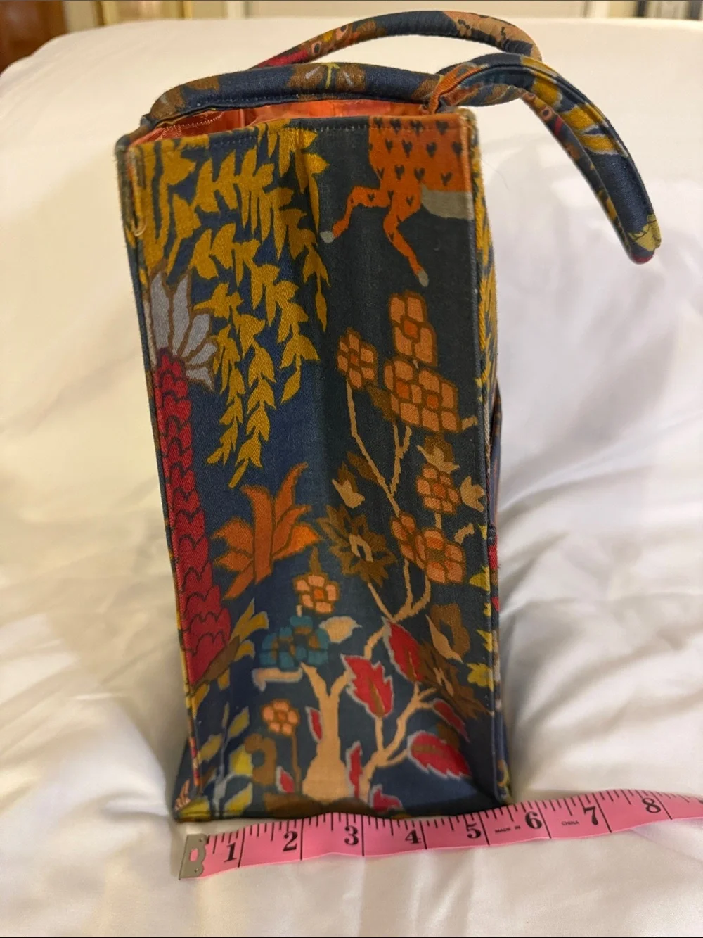 Margaret Smith Vintage Navy Multicolor Animal-Print Canvas Tote